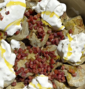 Alcachofas con jamón y queso cottage