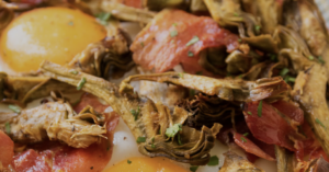Alcachofa con crujiente de jamón